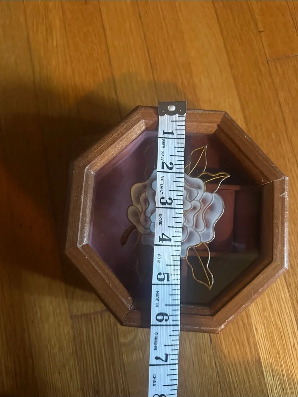 Vintage Rosalco Jewelry Box The Commodore Collection Wooden Floral Glass